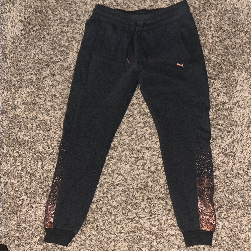 Puma Kids Black Joggers with Gold Accents